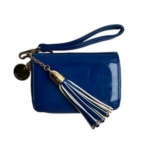 Deux Lux Blue Vegan Patent Leather Organizer Wristlet Wallet